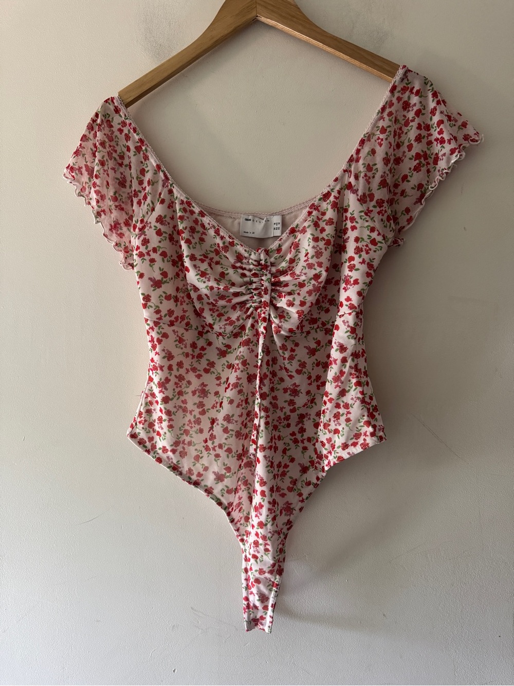 ASOS 90s Milkmaid Floral Mesh Bodysuit